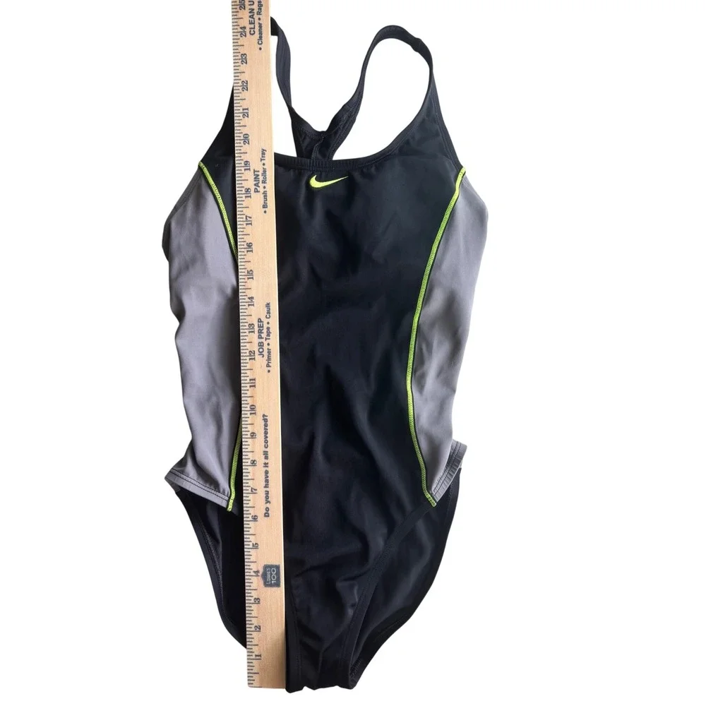 Nike Womens One Piece Swimsuit Black Grey Lime Green Racerback Size Small Swim